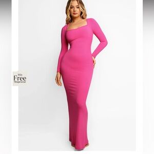 Popilush Long sleeve maxi dress with built in shaper